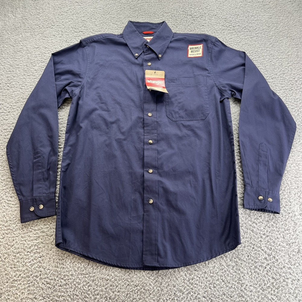 Wrangler Wrinkle Resistant‎ Blue Long Sleeve Button Down Shirt Size Small NWT